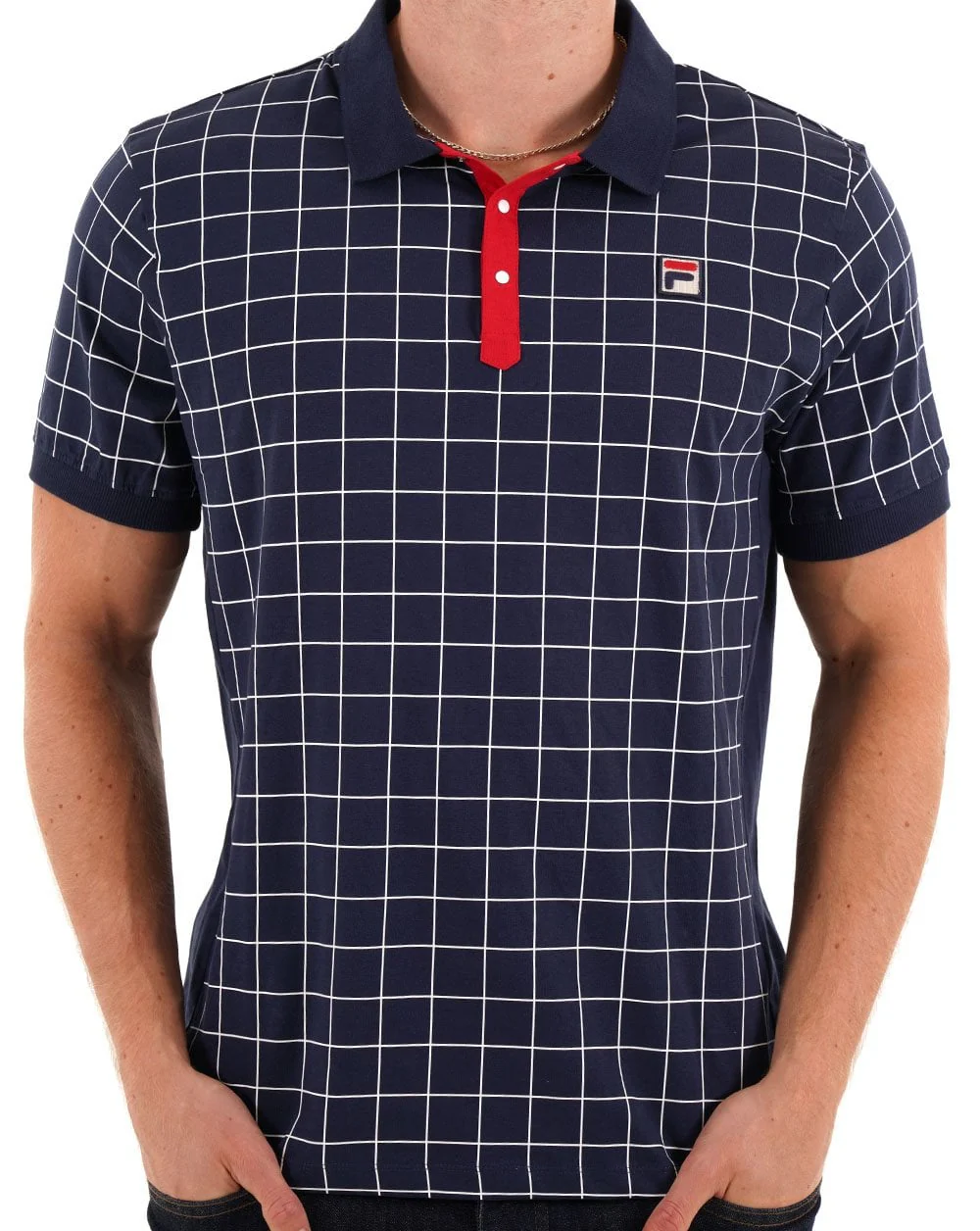 Fila Vintage Check Polo Shirt Navy/White - Image 3