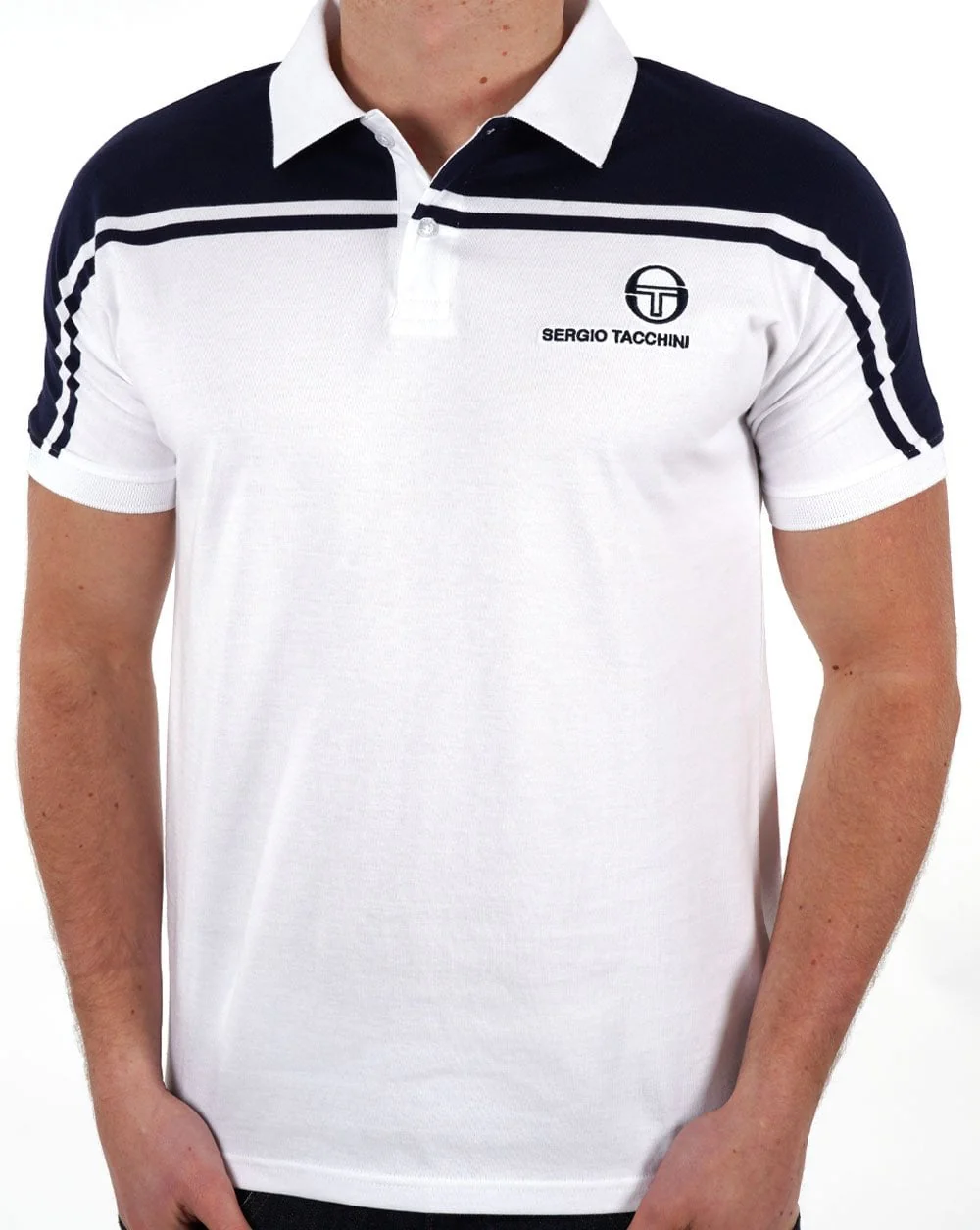 Sergio Tacchini New Young Line Polo Shirt White/Navy Blue - Image 3